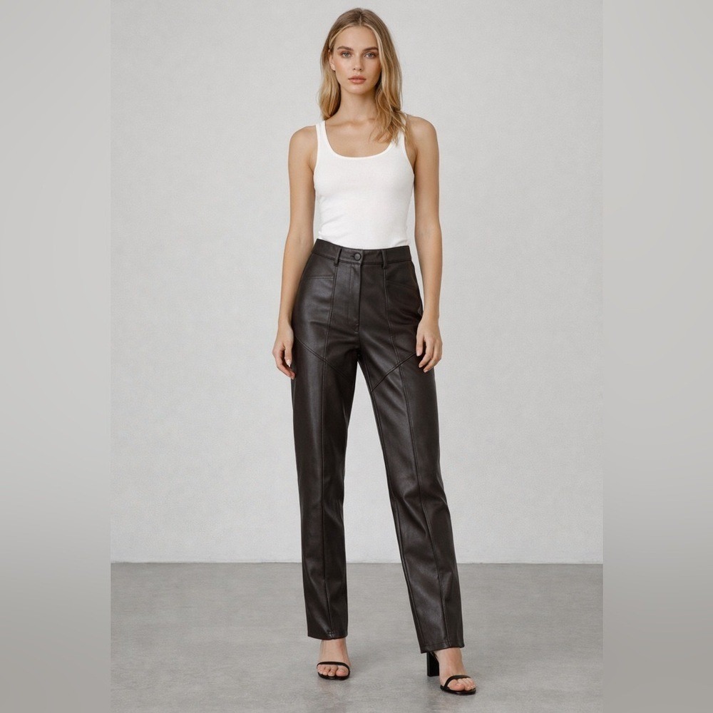 Aritzia Wilfred Vegan Faux Leather Dark Brown High Rise Pants Size 6